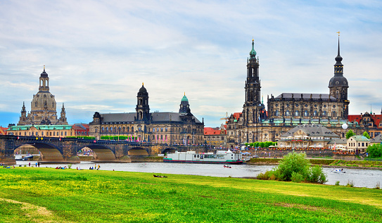 Panoramic cityscape of Dresden with Elbe river, Germany