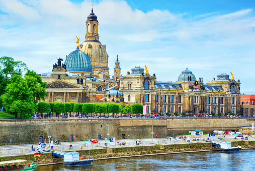 Panoramic cityscape of Dresden with Elbe river, Germany