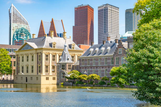 The Hague Hofvijver pond with the Binnenhof government buildings The Hague Hofvijver pond with the Binnenhof government buildings housing the States General of the Netherlands: the Senate (Eerste Kamer) and the House of Representatives (Tweede Kamer). Also the Ministry of General Affairs and the office of the Prime Minister of Netherlands are located next to the Hofvijver. the hague binnenhof hofvijver buitenhof stock pictures, royalty-free photos & images