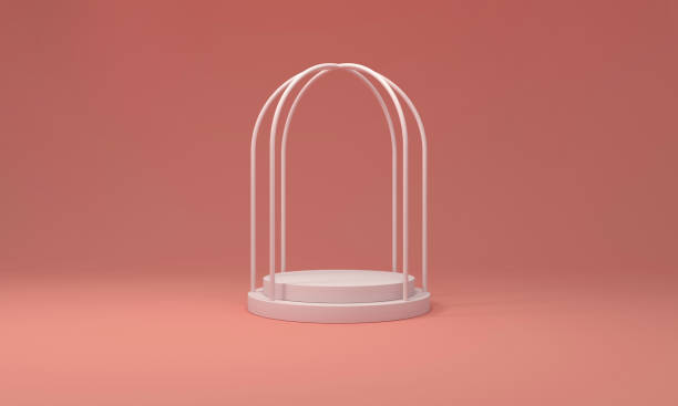 istock Cage with podium for display products on pastel pink background. 1475239407