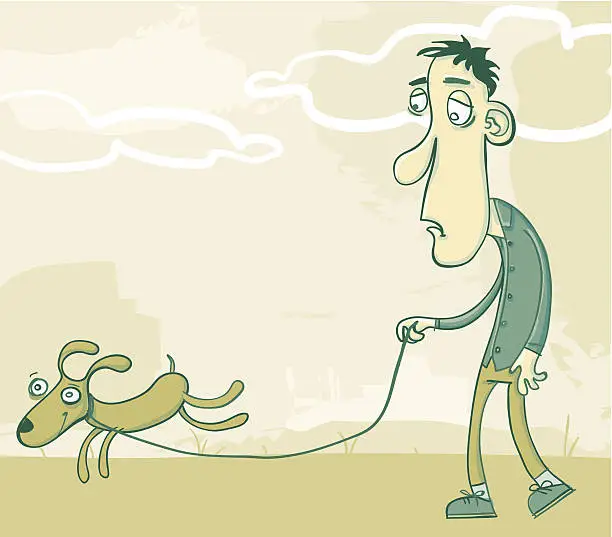 Vector illustration of Unenthusiastic dog walk