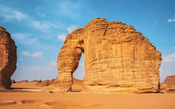 Jabal AlFil - Elephant Rock in Al Ula desert landscape, Saudi Arabia.