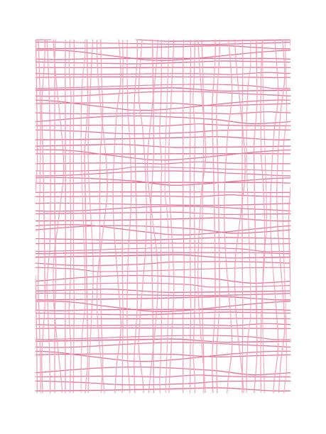 Vector illustration of Hand drawn pink line art. Freehand grid vector outline texture. Female interior poster. Abstract threads vector background.