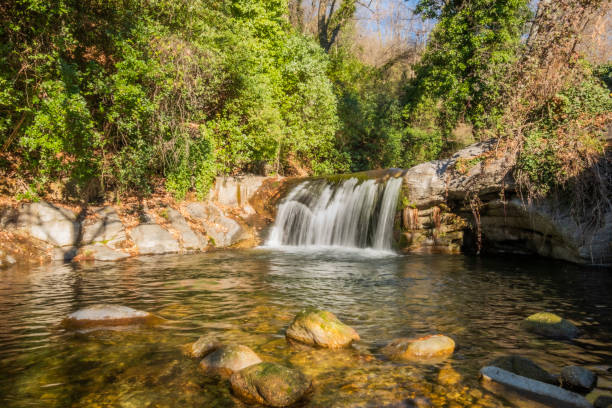 istock Water flowing over rocks in waterfall cascade in a forest 1475245598