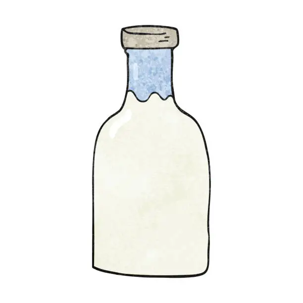 Vector illustration of freehand textured cartoon milk bottle