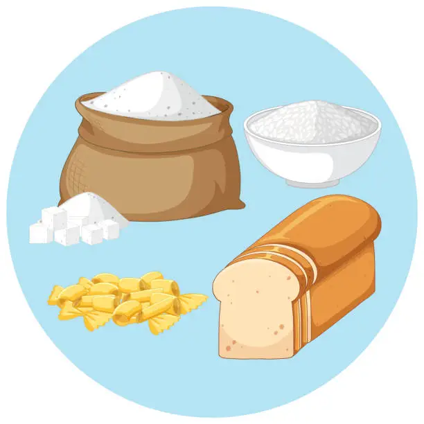 Vector illustration of Set of carbohydrate food