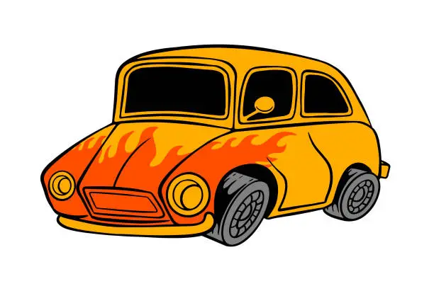 Vector illustration of Cartoon car with fire vehicle design element automobile toy