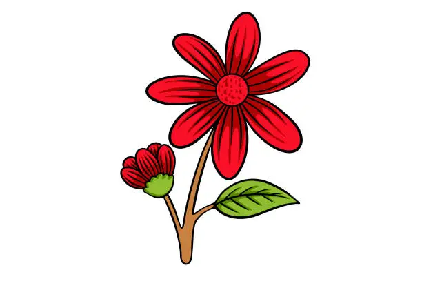 Vector illustration of Red flower creative seasonal flora clip art garden decor