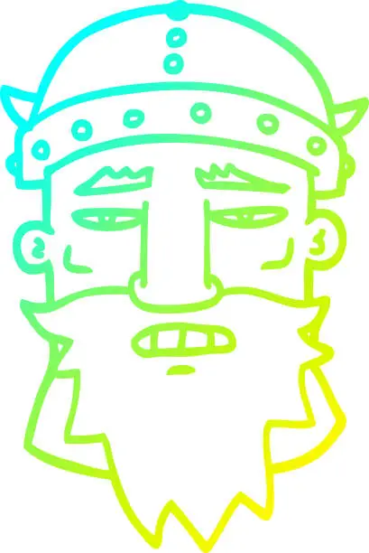 Vector illustration of cold gradient line drawing of a cartoon angry warrior