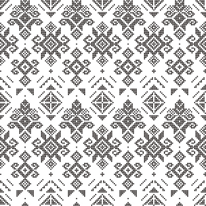 Traditional geometric background, monochrome symmetric ornament perfect for textile or fabric print