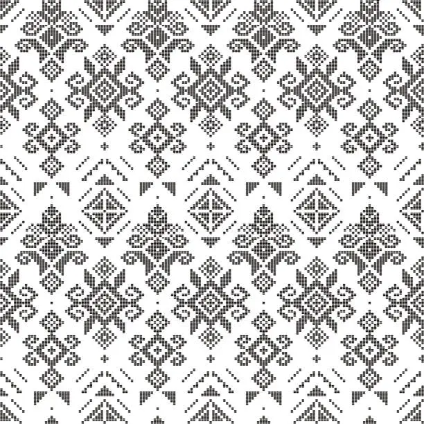 Vector illustration of Filipino folk art Yakan weaving inspired vector seamless pattern - geometric ornament perfect for textile or fabric print design in black and white