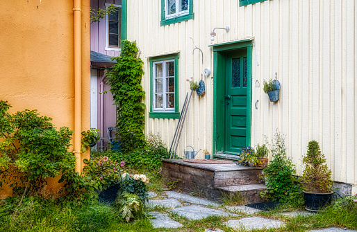 Charming entrance to a house in Mosjoen in Nordland, Norway