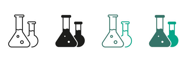 ilustrações de stock, clip art, desenhos animados e ícones de glass tube for chemical lab pictogram. laboratory equipment, pharmacy symbol collection. flask line and silhouette icon set. biology analysis beaker black and color sign. isolated vector illustration - reagent