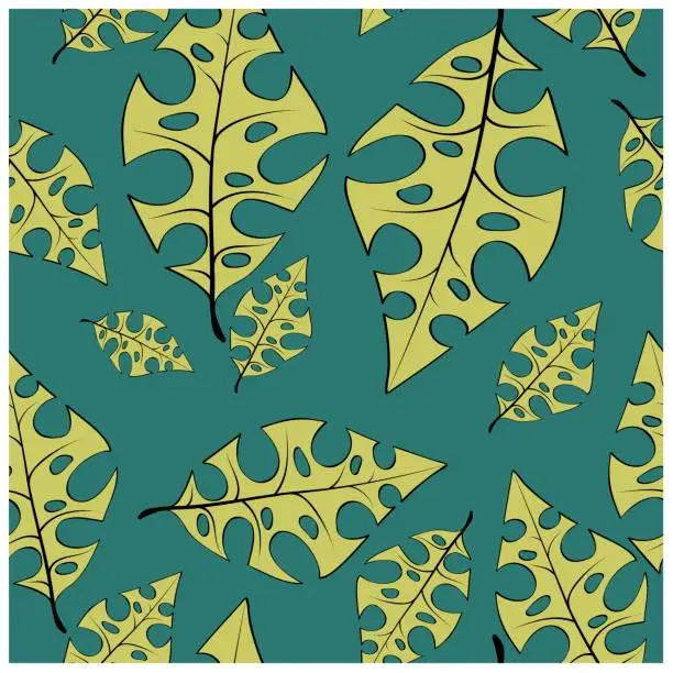 Vector illustration of Green leaf pattern texture abstract background. Green tropical leaves.