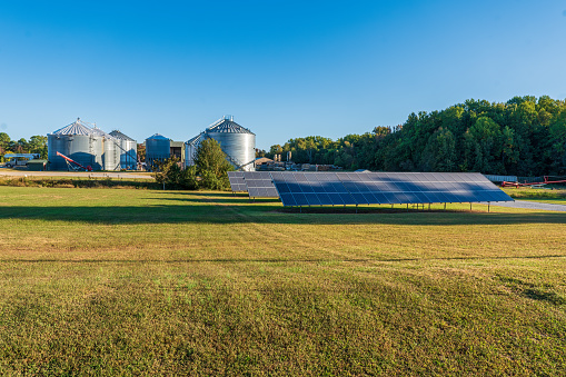 Solar panels on a grain farm