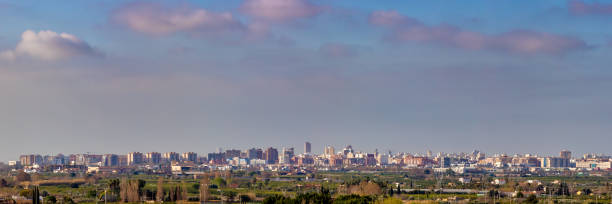 Spain's Valencian Community, Cityscape in Haze: Panoramic View of Castellón, Urban Pollution stock photo