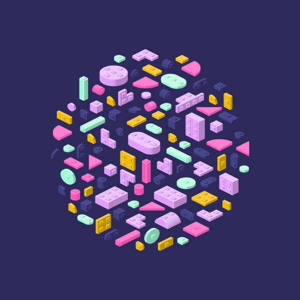 istock Background circle made of plastic blocks in isometric style for printing and design.Vector illustration. 1475261286