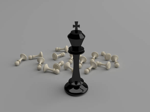 「チェス盤の上に立つ��黒い王様のチェスの駒。3d写真」の写真素材 - chess king chess chess piece black ストックフォトと画像