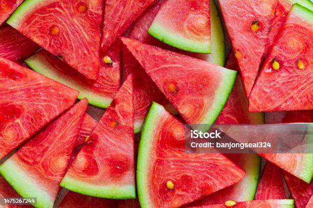 Macro Sliced Watermelonred Watermelon Triangular Piece On White Blackground Stock Photo - Download Image Now