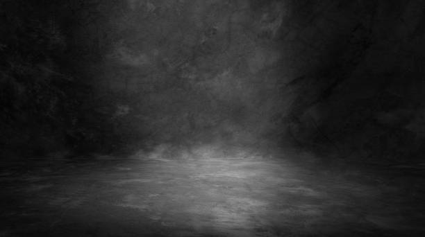 istock Cement floor and black wall backgrounds, empty room, interior, use for display products. 1475267267
