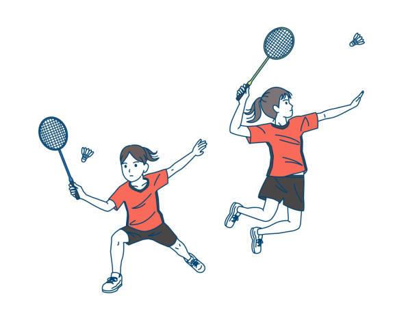 Junior and senior high school students who belong to badminton Clip art of Junior and senior high school students who belong to badminton. asian kids playing badminton stock illustrations
