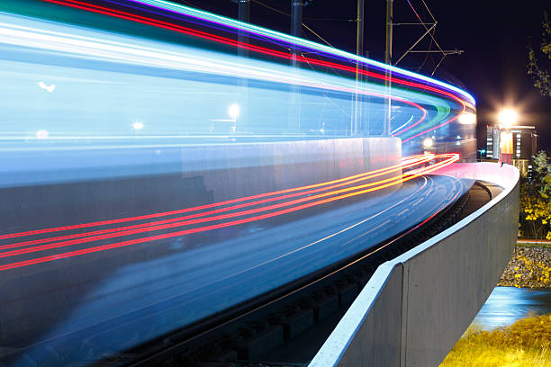 istock Picture of a train passing quickly at night 147526824