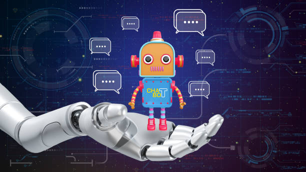 Robot hand shows AI icon provide access information, digital chat bot concept. Artificial intelligence, machine learning concept, big data, cloud computing, computer network and innovation technology la mano del robot muestra el icono de la ia que proporciona información de acceso, concepto de bot de chat digital. inteligencia artificial, concepto de aprendizaje automático, big data, computación en la nube, redes informáticas y tecnología de innov