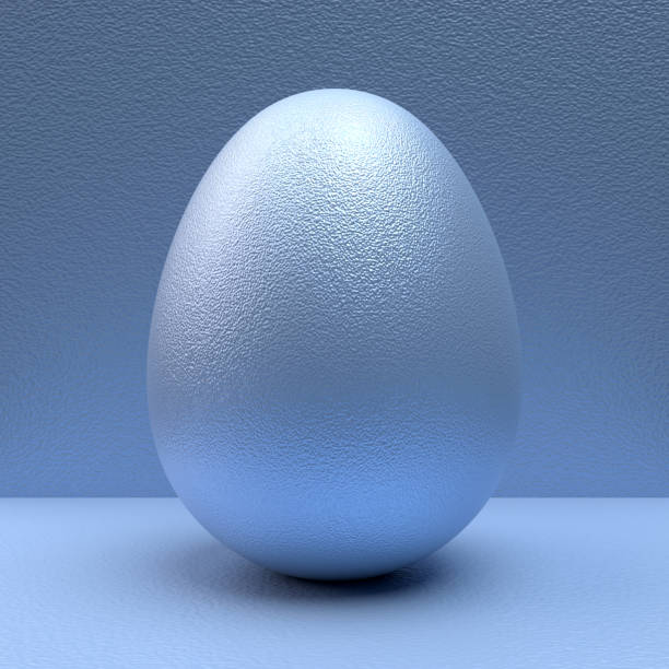 istock Isolated Single Realistic 3D Blue Egg Standing in the Middle of Blue Background 1475270499