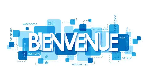 Vector illustration of BIENVENUE blue typography banner (WELCOME in French)