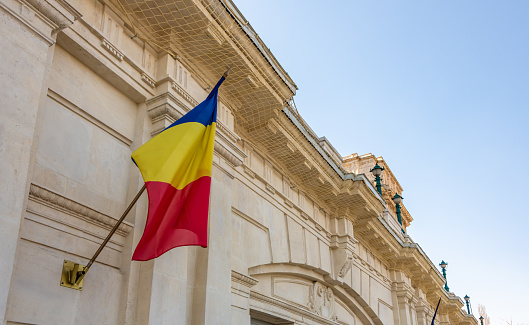Romanian flag at Parliament building in Bucharest