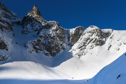 Peak in the Polish Tatras Mnich in winter.