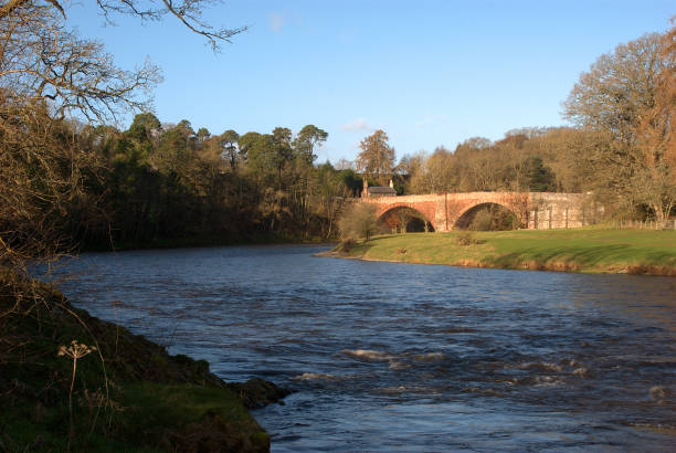 Lowood bridge over river Tweed in early sunlight stock photo