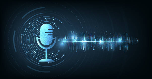 Illustration of Podcast icon with circle vector background. Illustration of Podcast icon with circle vector background. Podcast logo, Microphone icon on dark blue background. music speaker logo stock illustrations