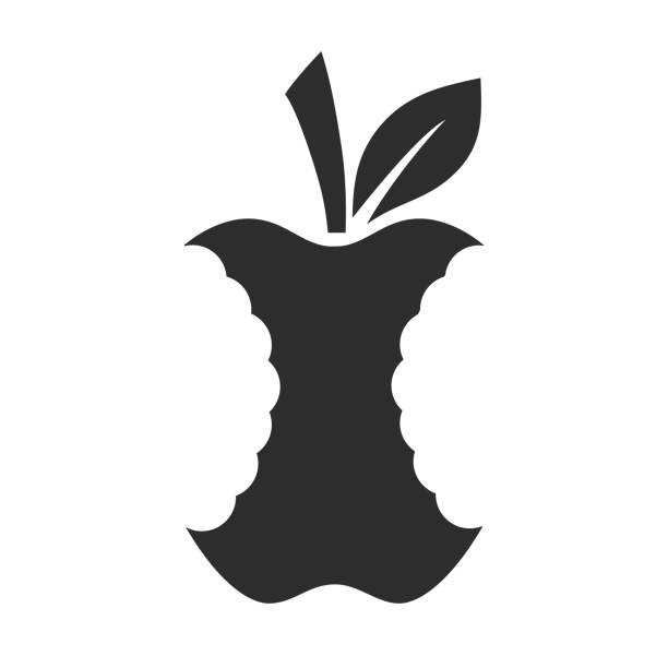 ilustraciones, imágenes clip art, dibujos animados e iconos de stock de icono de manzana mordida, silueta de núcleo de manzana - apple sign food silhouette
