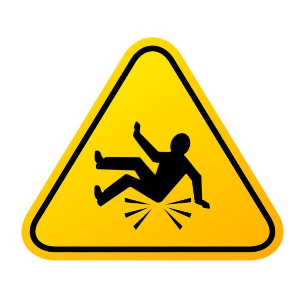 Slip and fall hazard sign Slip and fall warning sign on white background hazard sign stock illustrations