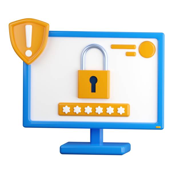 istock 3d icon. Computer monitor icon with a lock on the display. 1475288448
