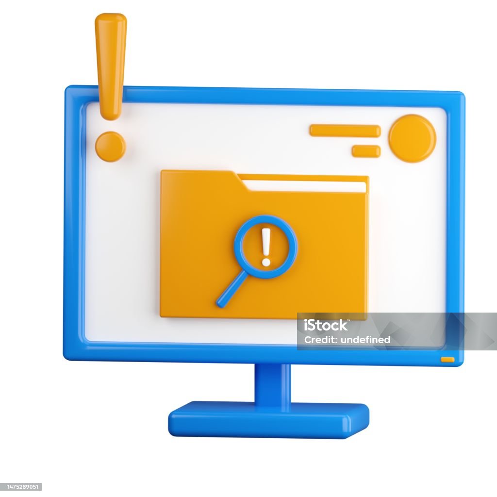 3d Icon Computer Monitor Icon With File Search On Display Stock Photo ...