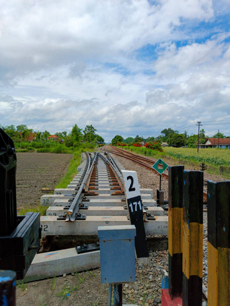 青い空の背景に国の鉄道 - hunting horn flash ストックフォトと画像