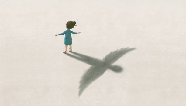 Untitled Artwork imagination artwork ,Girl with flying bird shadow , painting art, conceptual illustration, inspiration dream freedom ambition life and hope concept, surreal conceptual artwork. women flying bird freedom stock illustrations