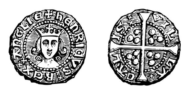 mittelalterlicher penny von heinrich v. oder heinrich von monmouth - könig von england (1413-1422) - vintage-illustration - henry v stock-grafiken, -clipart, -cartoons und -symbole