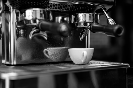Coffee machine Cafe restaurant Black and white process selective focus photography