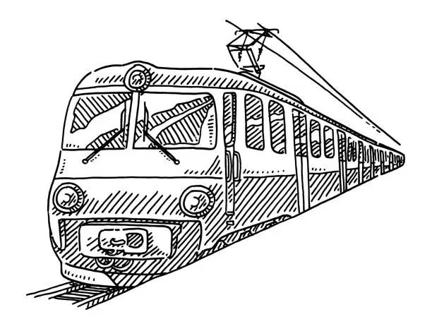 Vector illustration of Train Public Transport Drawing