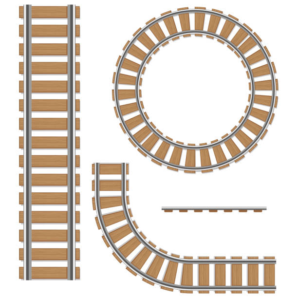 ilustraciones, imágenes clip art, dibujos animados e iconos de stock de un conjunto de vías férreas. elementos vectoriales aislados de un ferrocarril, rieles de rutas ferroviarias - stair rail