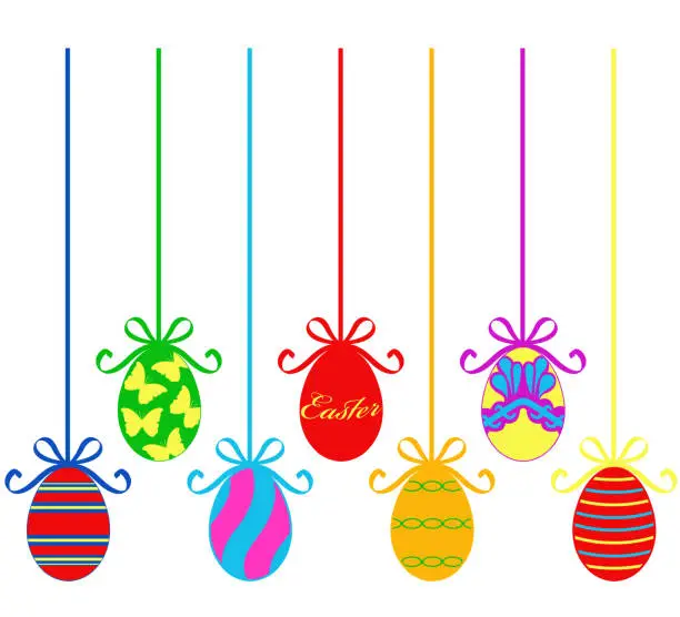 Vector illustration of Illustration of different hanging Easter egg decorations