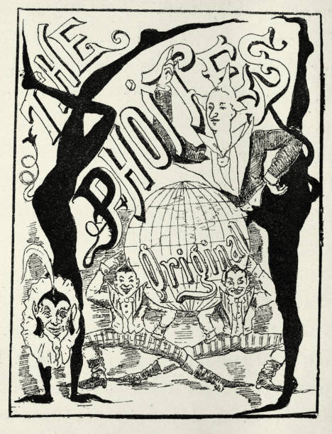 Vintage circus poster, Acrobats and clowns, Victorian 1890s