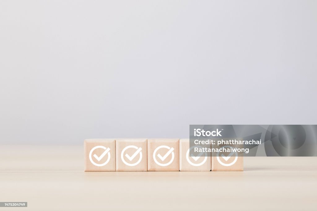 Check Mark Cube Wood Cube With Check Mark On White Background Checklist Concept Copy ...