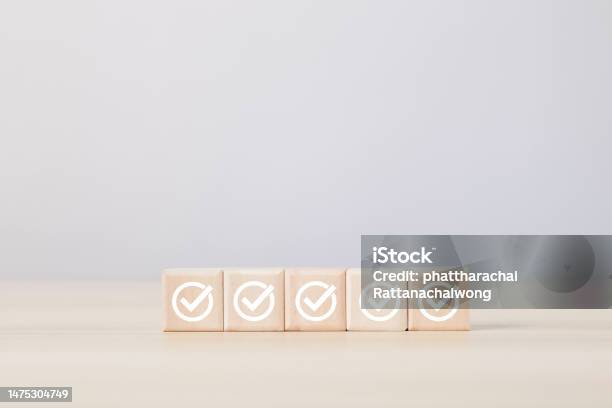 Check Mark Cube Wood Cube With Check Mark On White Background Checklist Concept Copy ...