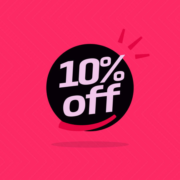 istock 10% off. Black banner with special sale ten percent off black speech bubble and red background. 1475304901