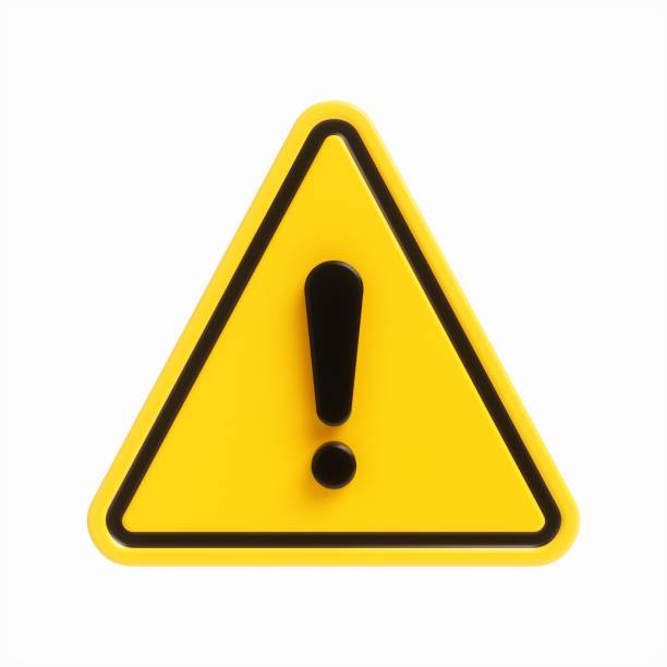 istock 3D Rendering Yellow Warning Sign with Exclamation Mark isolated on white background 1475304915