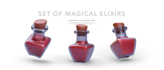 Elixir Background Image Set Of 3d Realistic Magical Elixir With Shadow Isolated On White ...